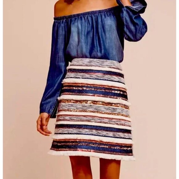 Anthropologie Moulinette Soeurs Erine Mini Skirt Women’s 4 Fringe Sequin Lined - Picture 1 of 13